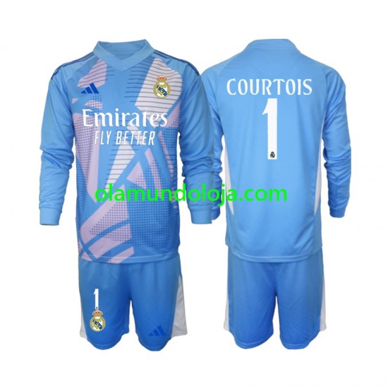 Camisola Real Madrid Thibaut Courtois 1 Guarda-redes Criança Equipamento Primeiro 2024-2025 Manga Comprida